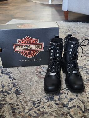Harley-Davidson Keeler Black Women's Lace-Up Moto Boots with Side Zip